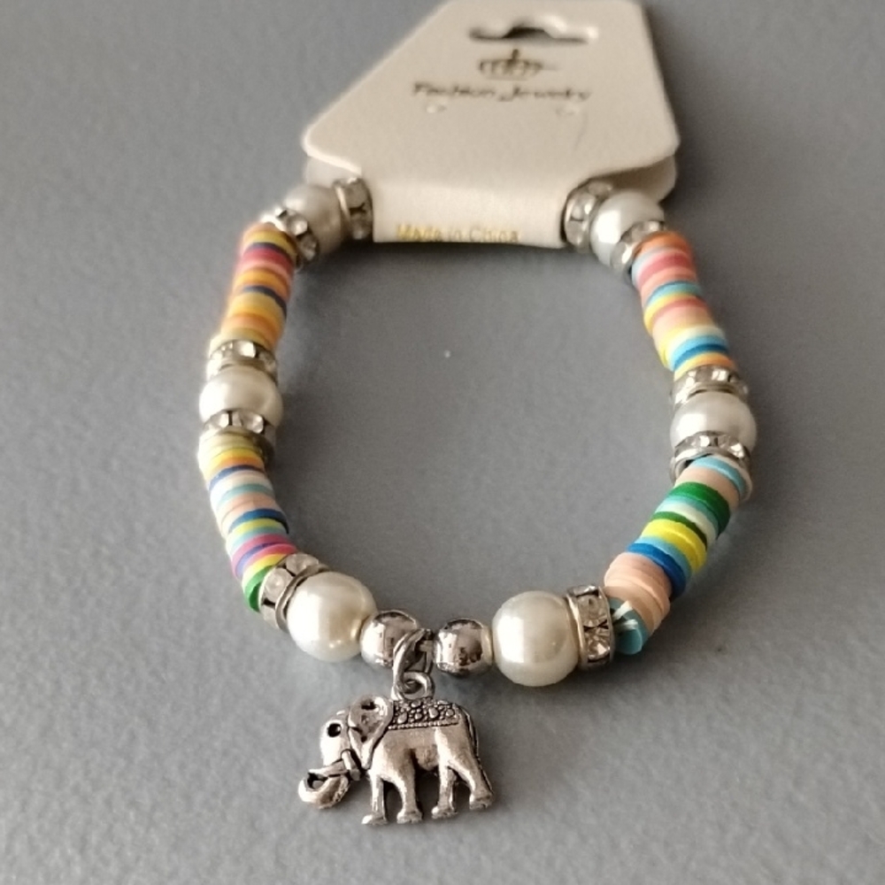 Fashion Jewelry Multicolor Beaded Bracelet with Elephant Charm